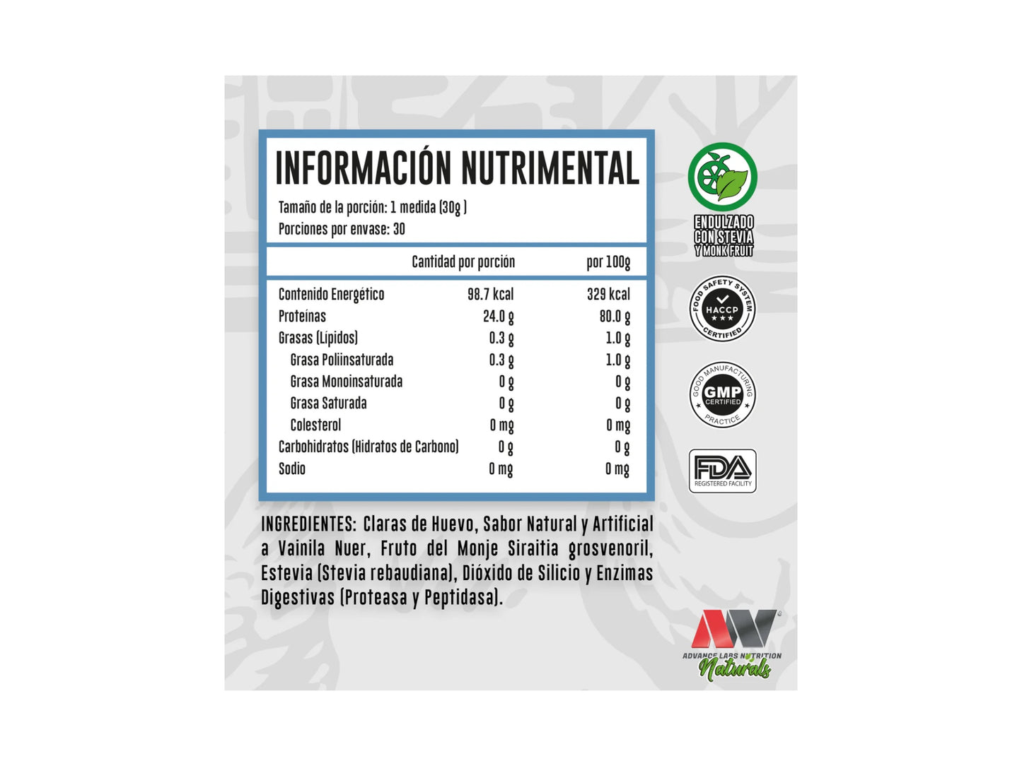 ADVANCE LABS NUTRITION PROTEINA DE CLARAS DE HUEVO DESHIDRATADAS NATURALS 900GR