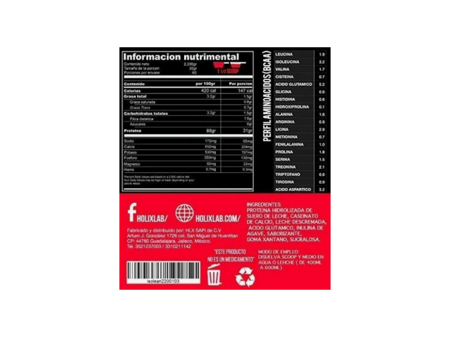 HOLIX LAB ISOLEAN PROTEIN 2.2KG 60SERV