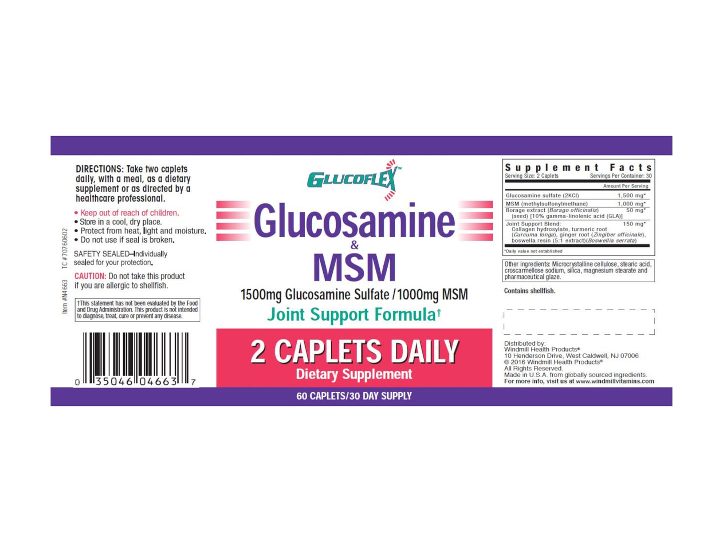 WINDMILL GLUCOFLEX GLUCOSAMINE & MSM 60CAP