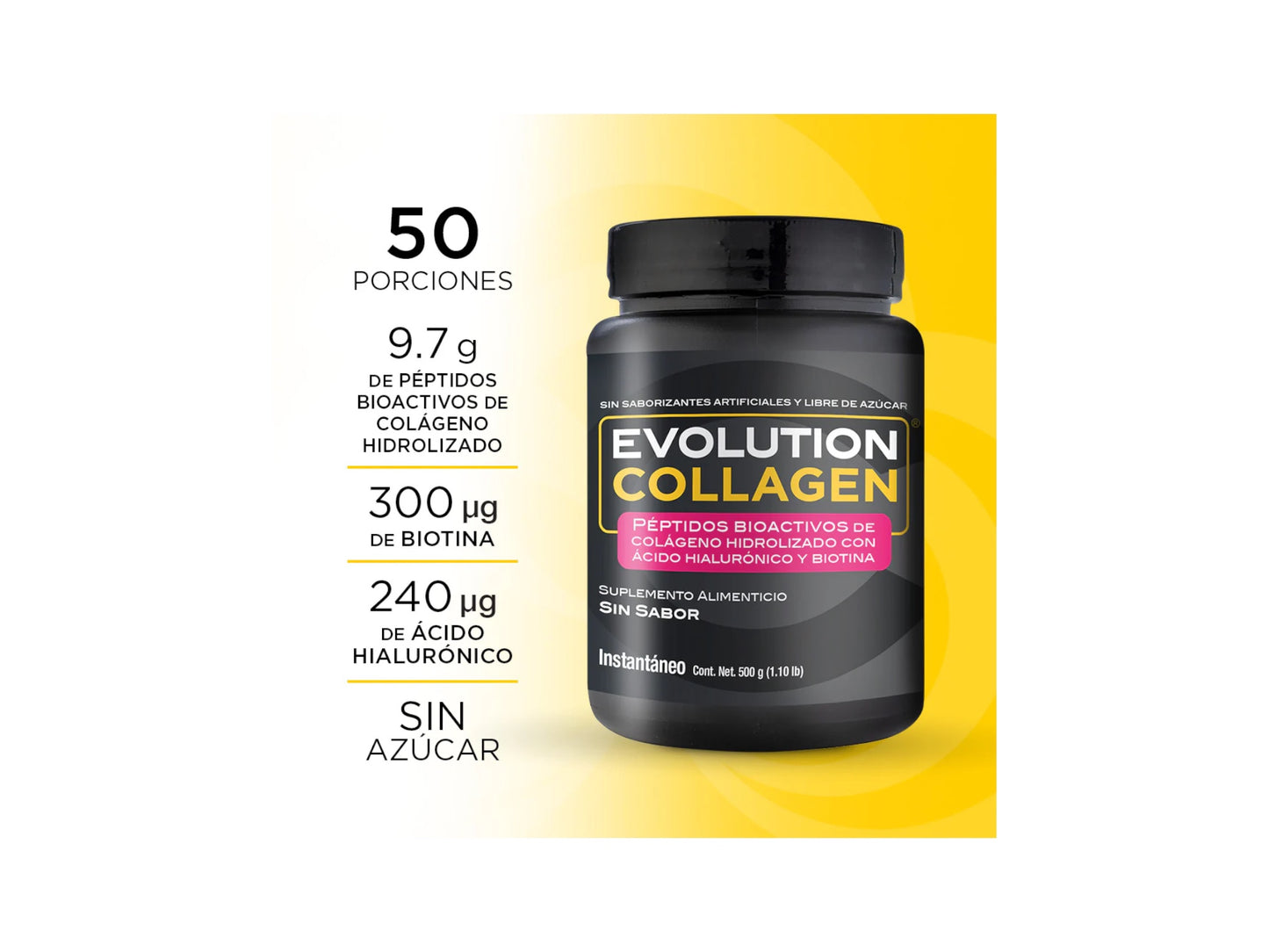 EVOLUTION COLLAGEN - CON ACIDO HIALURONICO Y BIOTINA 500GR