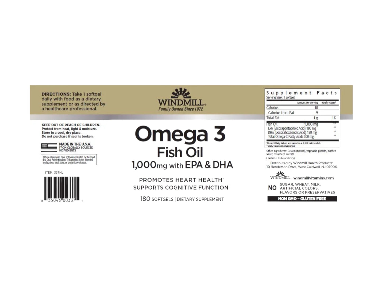 WINDMILL OMEGA 3 FISH OIL 1000MG WITH EPA + DHA 180 SOFTGELS
